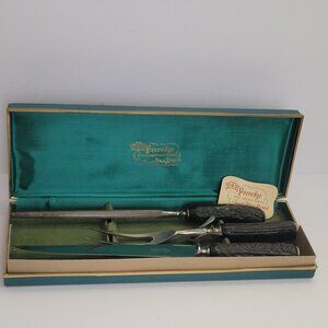 Vintage Peeredge Carving Set With Antler Handles By Regent Sheffield